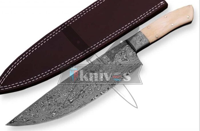 Damascus Steel Blade Chef Kitchen Knife Camel Bone Handle