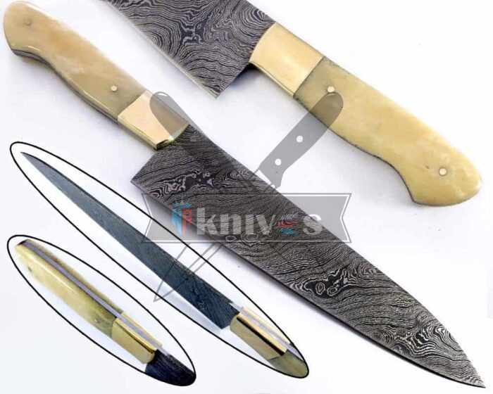 Damascus Steel Blade Chef Kitchen Knife With Camel Bone Handle