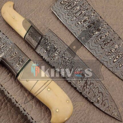 Damascus Steel Blade Chef Kitchen Knife With Camel Bone Handle