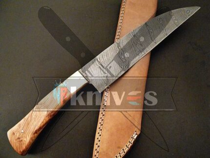 Damascus Steel Blade Chef Kitchen Knife With Olive Wood Handle