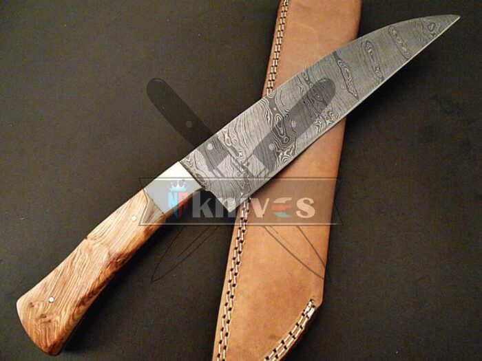 Damascus Steel Blade Chef Kitchen Knife With Olive Wood Handle
