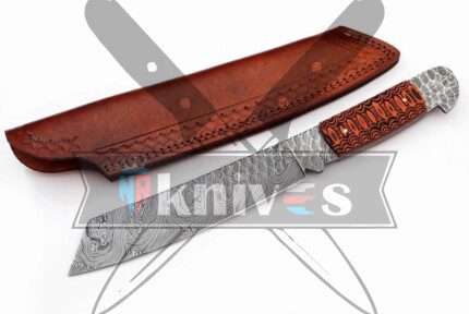 Damascus Steel Blade Chef Kitchen Knife With Red Micarta Handle