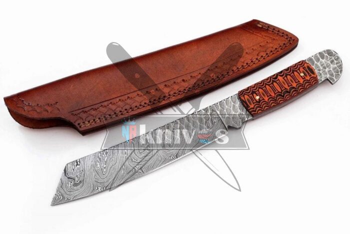 Damascus Steel Blade Chef Kitchen Knife With Red Micarta Handle