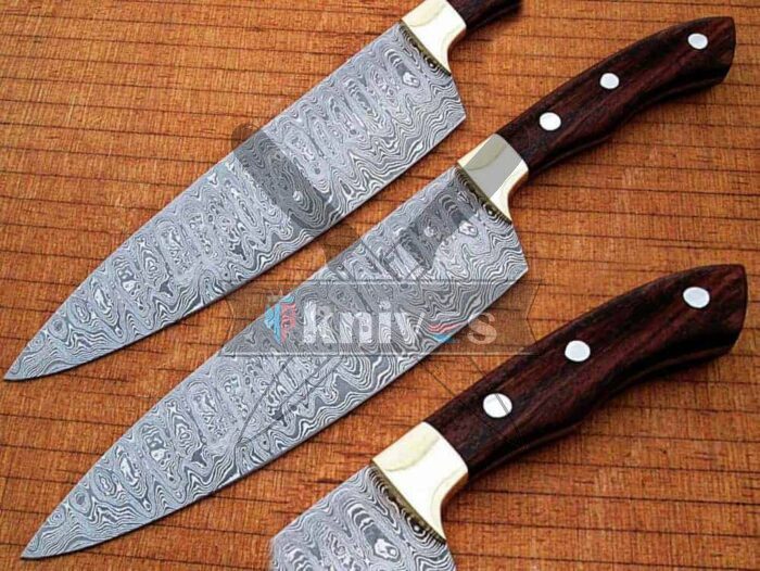 Damascus Steel Blade Chef Kitchen Knife With Rose Wood Handle