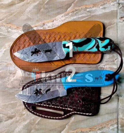 Damascus Steel Blade Cowboy Knives With Resin Handle