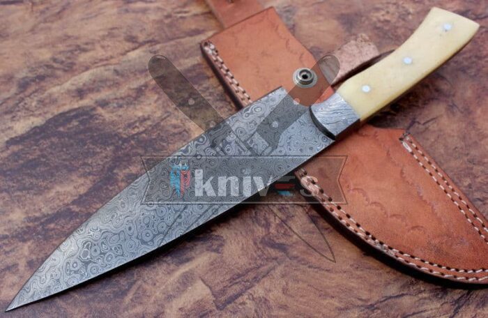 Damascus Steel Blade Kitchen Knife With Camel Bone Handle