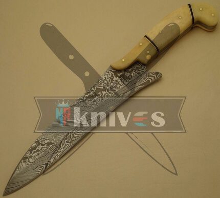 Damascus Steel Blade Kitchen Knife With Camel Bone Handle