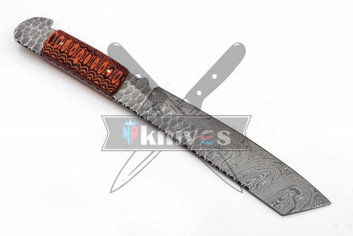 Damascus Steel Blade Kitchen Knife With Red Micarta Handle