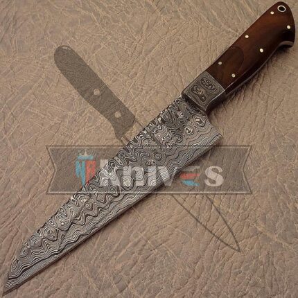 Damascus Steel Chef Custom Handmade Kitchen Knife With Rose Wood Handle