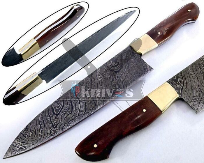 Damascus Steel Chef Kitchen Brown Colored Camel Bone Handle