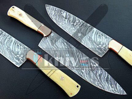 Damascus Steel Chef Kitchen Knife With Camel Bone Handle