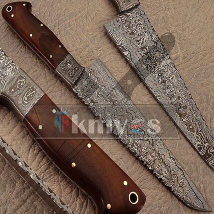 Damascus Steel Chef Kitchen Knife With Rose Wood Handle