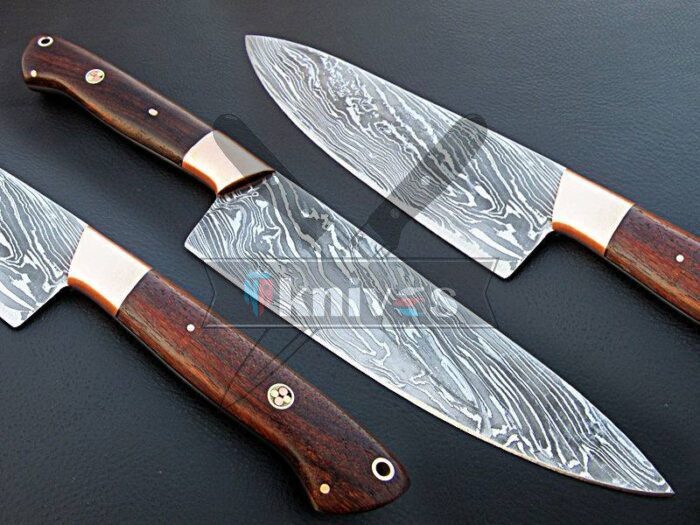 Damascus Steel Chef Kitchen Knife With Rose Wood Handle