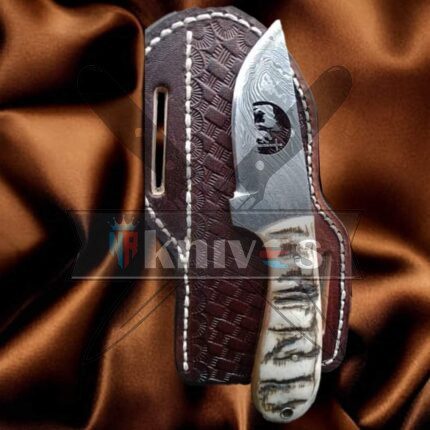 Damascus Steel Cowboy Knife With Sheep Antler Handle