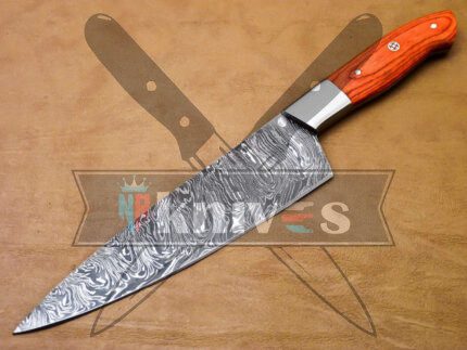 Damascus Steel Custom Handmade Chef Kitchen Knife With Wood Handle