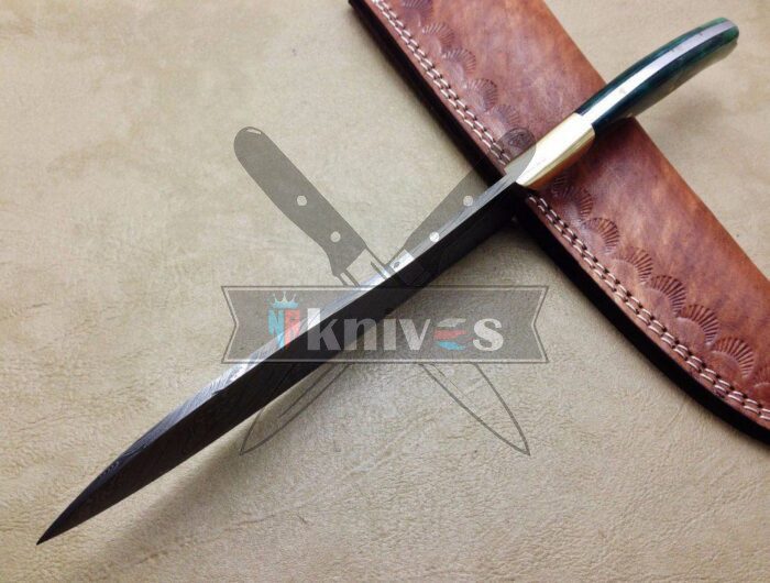 Damascus Steel Kitchen Knife With Green Color Camel Bone Handle