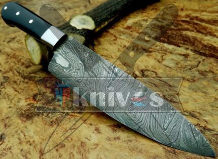 Damascus Steel blade Chef Kitchen Knife With Black Micarta Handle