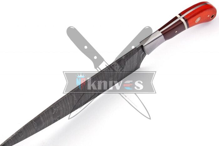 Dmascus Steel Chef Kitchen Knives Set With Brown Micarta and Pakka Wood Handle