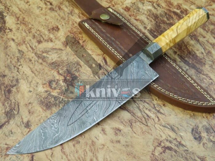 Handmade Chef Kitchen Knife With Olive Wood Handle