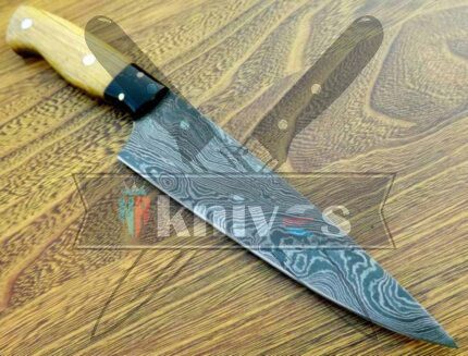 Handmade Chef Kitchen Knife With Olive Wood and Buffalo Horn Handle
