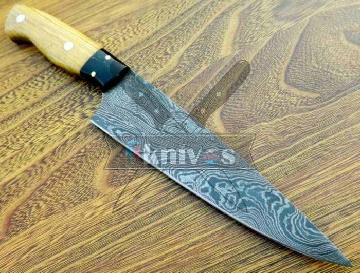 Handmade Chef Kitchen Knife With Olive Wood and Buffalo Horn Handle