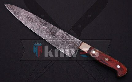 Handmade Chef Kitchen Knife With Red Wood Handle