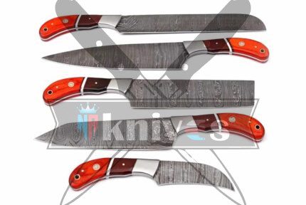 Handmade Chef Kitchen Knives Set With Brown Micarta and Pakka Wood Handle