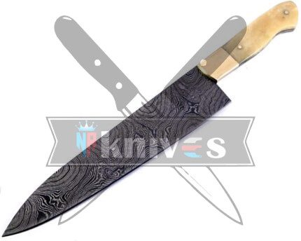 Handmade Damascus Steel Blade Chef Kitchen Knife With Camel Bone Handle