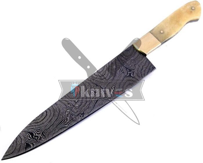 Handmade Damascus Steel Blade Chef Kitchen Knife With Camel Bone Handle