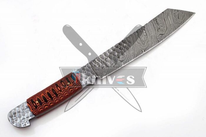 Handmade Damascus Steel Blade Chef Kitchen Knife With Red Micarta Handle