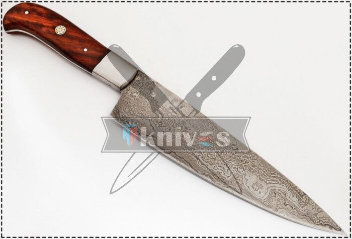 Handmade Damascus Steel Blade Chef Kitchen Knife With Rose Wood Handle