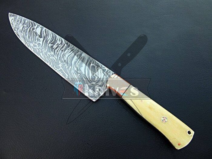 Handmade Damascus Steel Chef Kitchen Knife With Camel Bone Handle