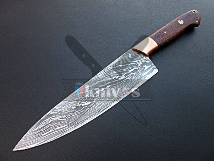 Handmade Damascus Steel Chef Kitchen Knife With Rose Wood Handle