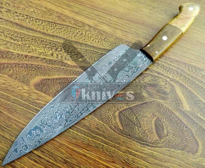 Handmade Damascus Steel Chef Kitchen With Natural Wood Handle