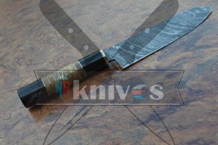 Handmade Santoku Chef Kitchen Knife With Buffalo Horn Handle