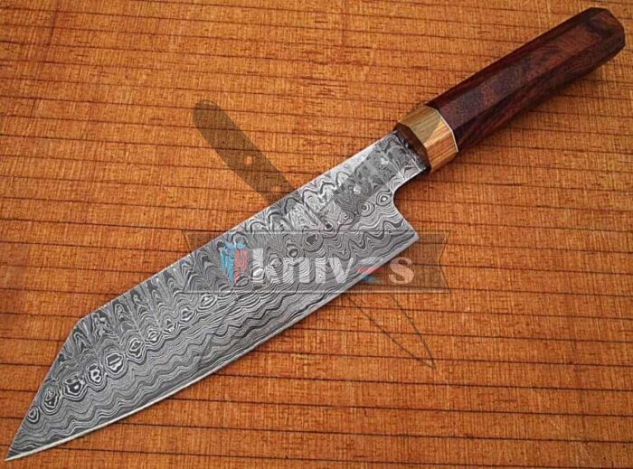 Handmade Santoku Chef Kitchen Knife With Rose Wood Handle