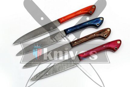 Pakka-Wood-Handle-Damascus-Chef-Kitchen-Steak-Knife-Set