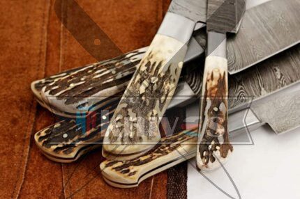 Stag-Horn-Handle-Chef-Kitchen-Knives-Set