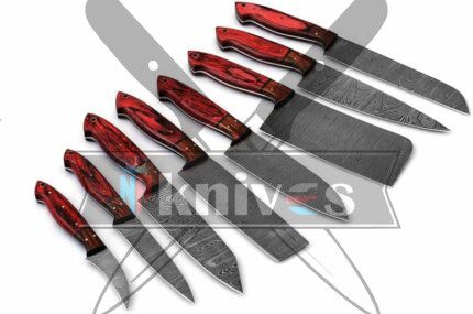 Walnut-Wood-And-Red-Wood-Handle-Chef-Kitchen-Knife-Set