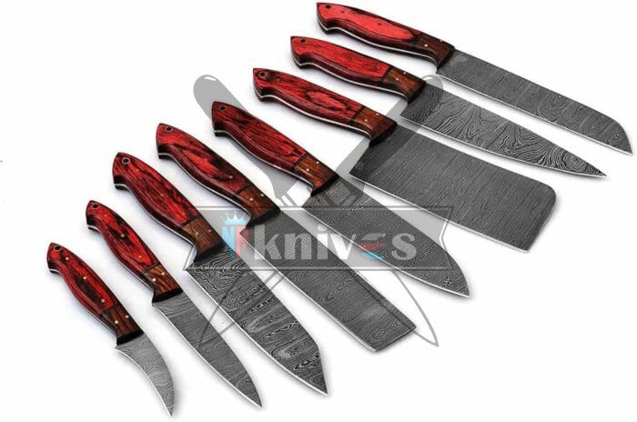 Walnut-Wood-And-Red-Wood-Handle-Chef-Kitchen-Knife-Set